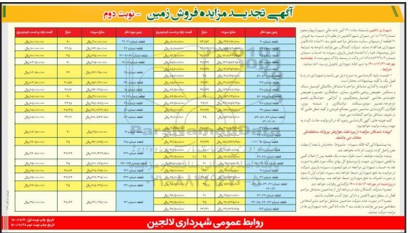 مزایده، مزایده فروش 70 قطعه از زمین  