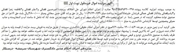 مزایده یک سهم آب و زمین از چاه