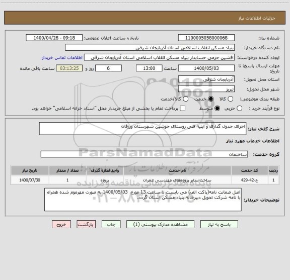 استعلام اجرای جدول گذاری و ابنیه فنی روستای جوشین شهرستان ورزقان