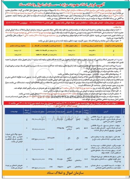 مزایده فروش املاک و مستغلات