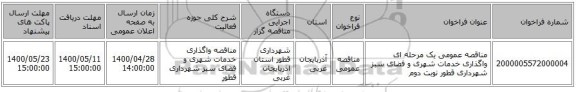 مناقصه عمومی یک مرحله ای واگذاری خدمات شهری و فضای سبز شهرداری قطور نوبت دوم