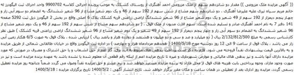 آگهی مزایده ملک مزروعی