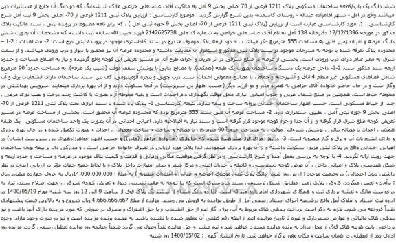 آگهی مزایده قطعه ساختمان مسکونی پلاک 1211 فرعی از 70 اصلی