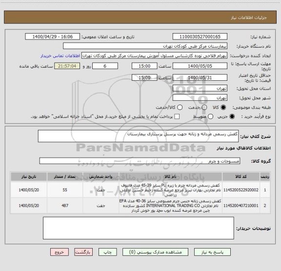 استعلام کفش رسمی مردانه و زنانه جهت پرسنل پرستاری بیمارستان