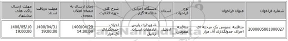 مناقصه عمومی یک مرحله ای اجرای جدولگذاری آق مزار