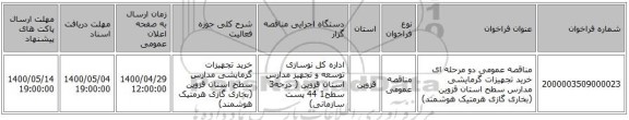 مناقصه عمومی دو مرحله ای خرید تجهیزات گرمایشی مدارس سطح استان قزوین (بخاری گازی هرمتیک هوشمند)