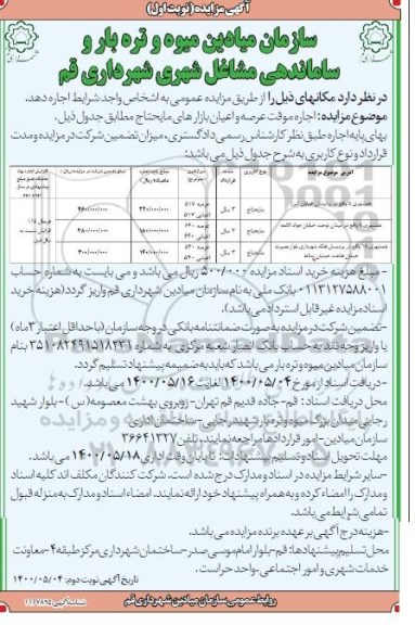 مزایده، مزایده اجاره همشهری 5 واقع در پردیسان ...