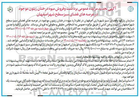 مزایده برداشت و فروش میوه درختان زیتون تجدید
