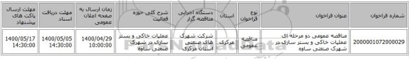 مناقصه عمومی دو مرحله ای عملیات خاکی و بستر سازی در شهرک صنعتی ساوه