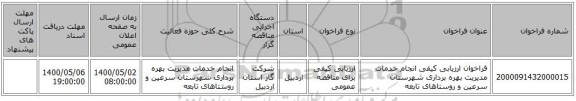 فراخوان ارزیابی کیفی انجام خدمات مدیریت بهره برداری شهرستان سرعین و روستاهای تابعه 