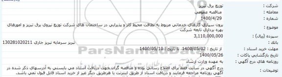 مناقصه برون سپاری کارهای خدماتی مربوط به نظافت محیط کار و پذیرایی ...