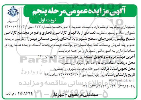 مزایده، مزایده تعدادی از پلاکهای کارگاهی و تجاری