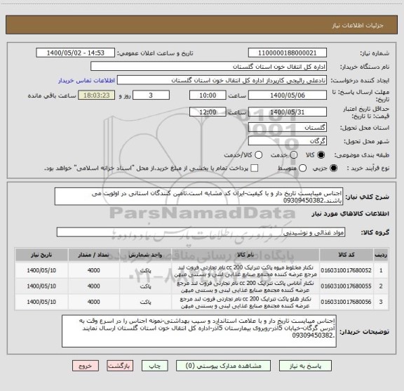 استعلام اجناس میبایست تاریخ دار و با کیفیت-ایران کد مشابه است.تامین کنندگان استانی در اولویت می باشند.09309450382