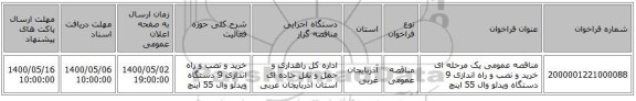 مناقصه عمومی یک مرحله ای خرید و نصب و راه اندازی 9 دستگاه ویدئو وال 55 اینچ    