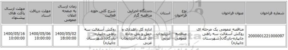 مناقصه عمومی یک مرحله ای روکش آسفالت سه راهی چایپاره-بازرگان(شهرستان چایپاره) ‏‏‏‏