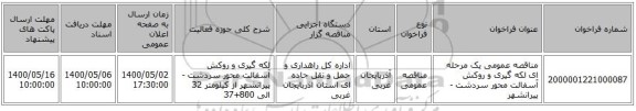 مناقصه عمومی یک مرحله ای لکه گیری و روکش آسفالت محور سردشت - پیرانشهر