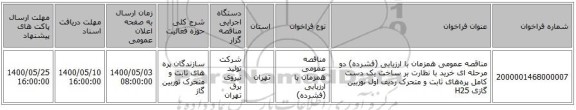 مناقصه عمومی همزمان با ارزیابی (فشرده) دو مرحله ای خرید با نظارت بر ساخت یک دست کامل پرههای ثابت و متحرک ردیف اول توربین گازی H25