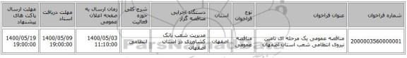 مناقصه عمومی یک مرحله ای تامین نیروی انتظامی شعب استان اصفهان