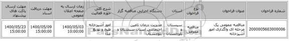مناقصه عمومی یک مرحله ای واگذاری امور آشپزخانه 
