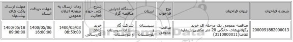 مناقصه عمومی یک مرحله ای خرید رگولاتورهای خانگی 20 متر مکعبی شماره تقاضا(3110800011)