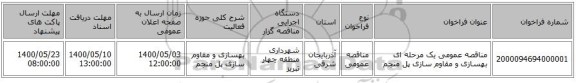 مناقصه عمومی یک مرحله ای بهسازی و مقاوم سازی پل منجم
