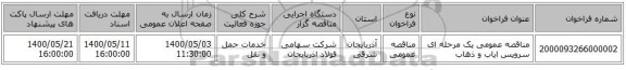 مناقصه عمومی یک مرحله ای سرویس ایاب و ذهاب