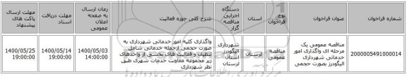 مناقصه عمومی یک مرحله ای واگذاری امور خدماتی شهرداری الیگودرز بصورت حجمی