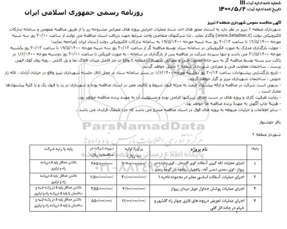 مناقصه، مناقصه اجرای عملیات لکه گیری آسفالت کوی ...