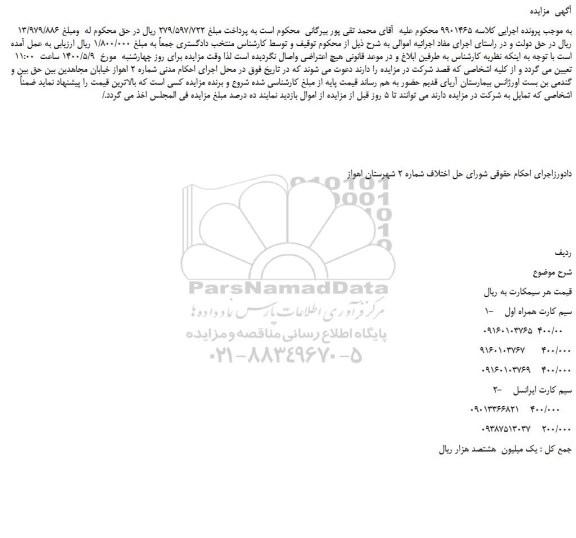 مزایده،مزایده فروش سیم کارت همراه اول