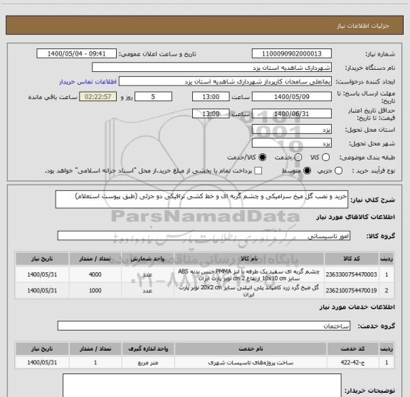 استعلام خرید و نصب گل میخ سرامیکی و چشم گربه ای و خط کشی ترافیکی دو جزئی (طبق پیوست استعلام)