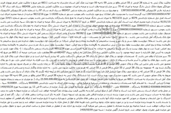 آگهی مزایده شش دانگ عرصه و اعیان که 70 سیر مشاع