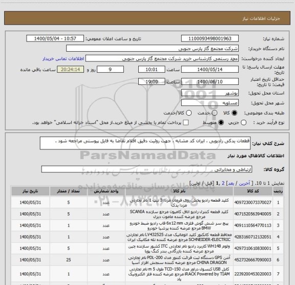 استعلام قطعات یدکی رادیویی ، ایران کد مشابه ، جهت روئیت دقیق اقلام تقاضا به فایل پیوستی مراجعه شود .