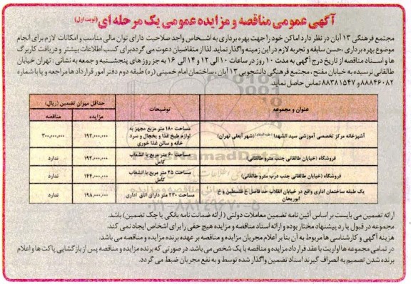 مزایده، مزایده واگذاری اماکن