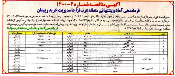 مناقصه، مناقصه خرید ماکارونی... 