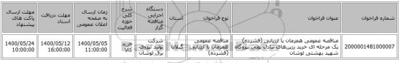 مناقصه عمومی همزمان با ارزیابی (فشرده) یک مرحله ای خرید رزین‌های تبادل یونی نیروگاه شهید بهشتی لوشان