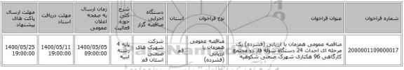 مناقصه عمومی همزمان با ارزیابی (فشرده) یک مرحله ای احداث 24 دستگاه سوله فاز دو مجتمع کارگاهی 96 هکتاری شهرک صنعتی شکوهیه  