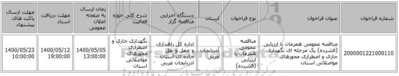 مناقصه عمومی همزمان با ارزیابی (فشرده) یک مرحله ای نگهداری جاری و اضطراری محورهای مواصلاتی استان ‏‏‏‏