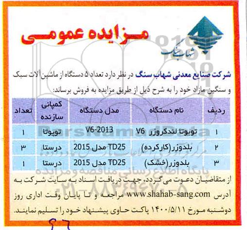 مزایده، مزایده فروش تعداد 5 دستگاه از ماشین آلات سبک و سنگین مازاد