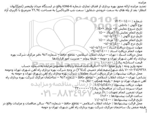مزایده، تمدید مزایده ارائه مجوز بهره برداری از فضای تجاری شماره K3N6-6