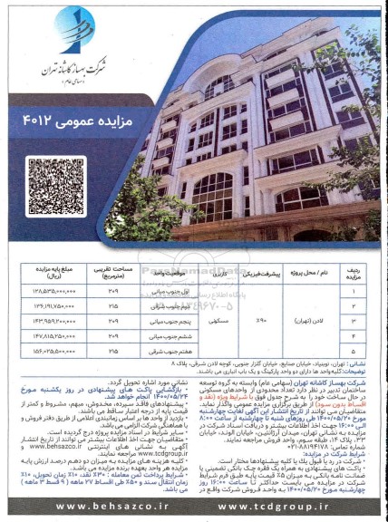 مزایده مزایده واگذاری تعدادی محدودی از واحدهای مسکونی 