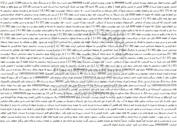 آگهی مزایده ششدانگ ملک به شماره 11299 فرعی از 172 اصلی