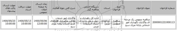 مناقصه عمومی یک مرحله ای واگذاری نگهداری امور خدماتی پایانه مرزی سرو         