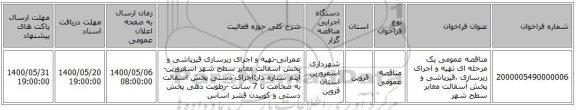 مناقصه عمومی یک مرحله ای تهیه و اجرای زیرسازی ،قیرپاشی و پخش آسفالت معابر سطح شهر