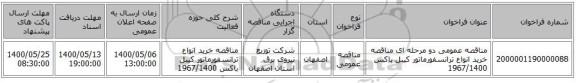 مناقصه عمومی دو مرحله ای مناقصه خرید انواع ترانسفورماتور کیبل باکس 1967/1400
