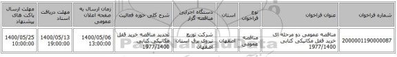 مناقصه عمومی دو مرحله ای خرید قفل مکانیکی کتابی 1977/1400