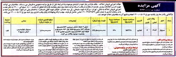 مزایده مزایده فروش ملک مازاد تجاری 153.70 متر