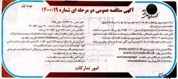 مناقصه کت اوت فیوز 