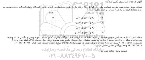 مناقصه خرید تعدادی لیفتراک