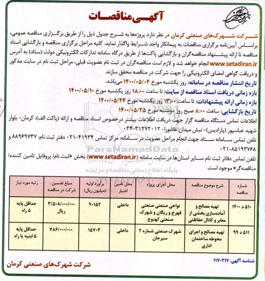 مناقصه تهیه مصالح و آماده سازی بخشی از معابر......