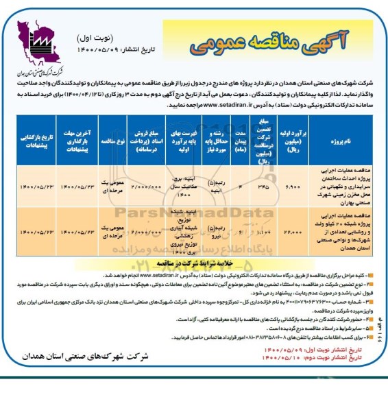 مناقصه ، مناقصه عملیات اجرایی پروژه احداث ساختمان